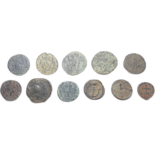 308 - Roman/Byzantine AE coin group (11). Various types and emporers. Copper-alloy, 12mm-18mm. A good stud... 