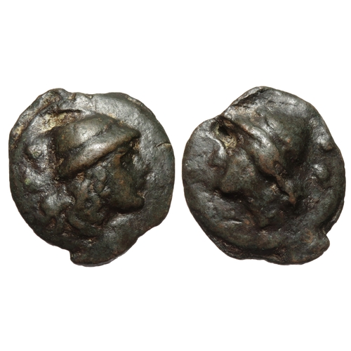 184 - Roman Republic Sextans, circa 270. Bronze, 36.60 mm. 55.87g. Head of one of the Dioscuri right, two ... 