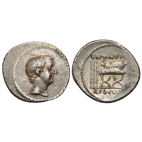 218 - L. Livineius Regulus denarius. Rome 42 BC. Silver, 20mm, 3.90g. Bare head of the praetor L. Regulus ... 