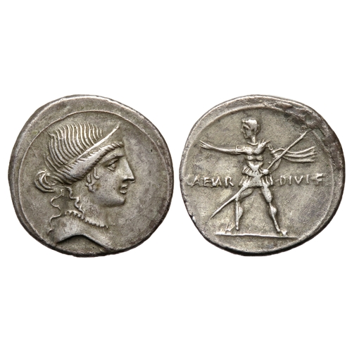 220 - Octavian, as Imperator and Triumvir, 43-30 BC. Denarius 3.76g, 20mm. Uncertain Italian mint (Brundis... 