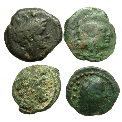 208 - Roman Republic: Anonymous Quadrans (4), after 211 BC. Head of Hercules right, two & three pellet... 