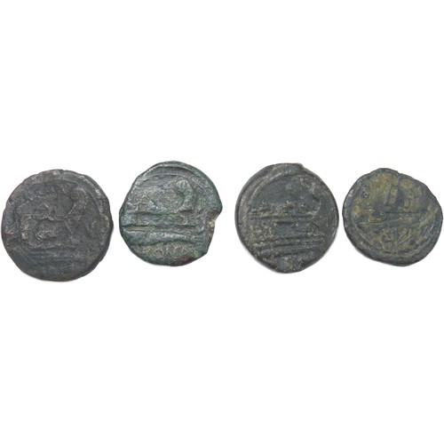 209 - Roman Republic: Anonymous semis (4). Circa 2nd-1st century BC. Head of Hercules /Minerva right. R. P... 