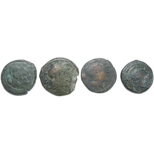 215 - Roman Republic: Anonymous Semis (4). Circa 2nd century BC. Heads of Hercules/ Roma. R. Prow of galle... 