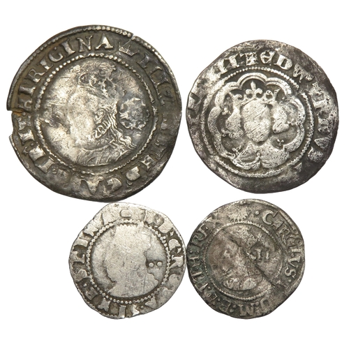 389 - Medieval, Tudor and Stuart hammered silver coin group. Largest 26mm.