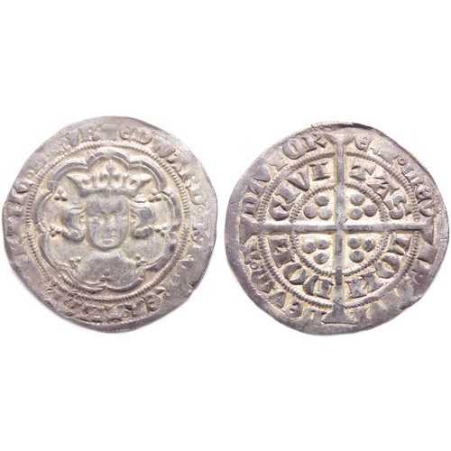 359 - Edward III Groat. Pre-treaty period, 1351-77. Series C, London. Crowned facing bust. R. Cross with p... 