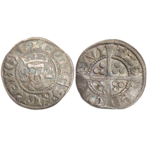 390 - Renaud, Gelderland Sterling. 1272-1326 AD. Crowned facing bust, +COMES GL RENCIS. R. Cross with pell... 