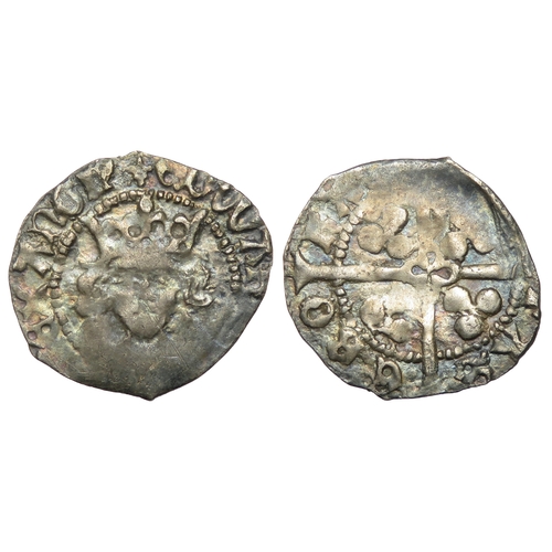 385 - Edward IV penny. Light coinage, 1464-70 AD. York mint. Silver, 0.72g. 16mm. Crowned facing bust, EDW... 