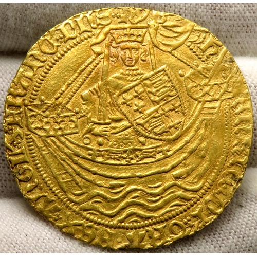 370 - Henry VI Noble, first reign 1422-1461. Annulet issue 1422-1430. Gold, 7.1g. 35mm. King standing on s... 