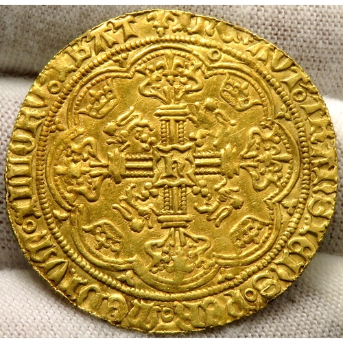 370 - Henry VI Noble, first reign 1422-1461. Annulet issue 1422-1430. Gold, 7.1g. 35mm. King standing on s... 