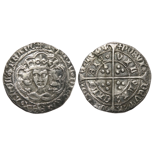 371 - Henry VI groat, Calais. Rosette-Mascle issue, 1430-31 AD. Silver, 28mm. 3.59g. Crowned facing bust, ... 