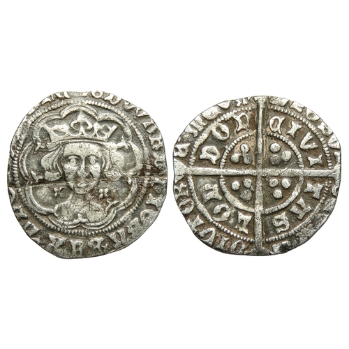 383 - Edward IV groat, London. First reign, light coinage, 1464-70 AD. Crowned facing bust, quatrefoils at... 