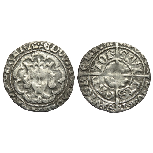 384 - Edward IV halfgroat. Canterbury, Archbishop Bourchier. Second reign, 1471-83 AD. Crowned facing bust... 