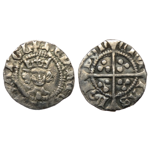 374 - Henry VI halfpenny. Leaf trefoil issue, 1436-8 AD. London. 0.43g, 13mm. Ref: S.1905.