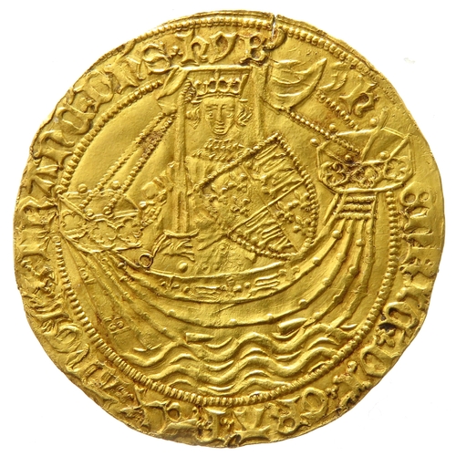 369 - Henry VI Noble, Annulet issue 1422-1430. Gold, 7.0g. 34mm. King standing on ship, holding shield wit... 