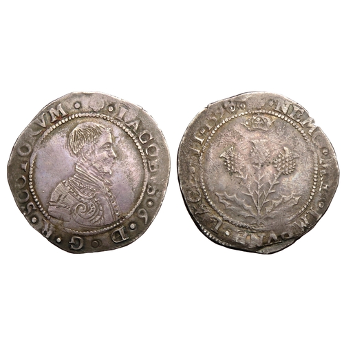 440 - Scotland: James VI ten shillings. 7th coinage 1595. Silver, 6.15g. 31mm. Bare-headed bust right, IAC... 