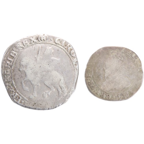 448 - Charles I coins (2). Half crown, mint mark (R). Tower mint (under Parliament), Ref: S.2778. Sixpence... 