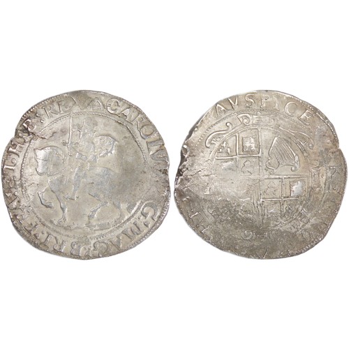 442 - Charles I Half crown. Tower mint under the king, mint mark triangle. Rough ground under horse. R. Ov... 