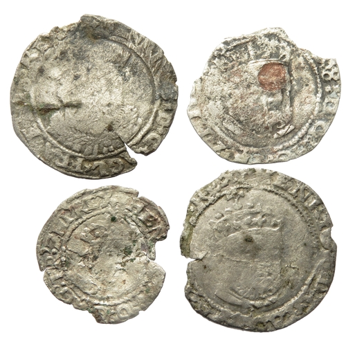 413 - Henry VIII coin group, three groats and a halfgroat. Two posthumous issues. Largest 25mm. All: Crown... 