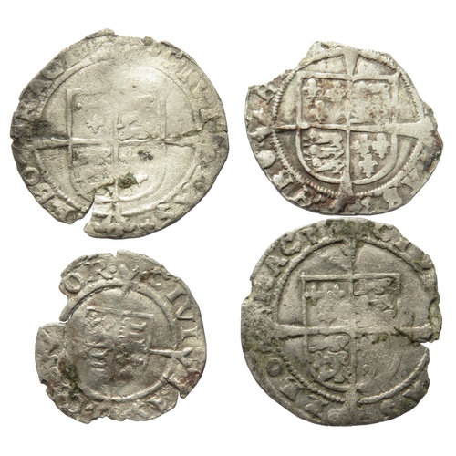 413 - Henry VIII coin group, three groats and a halfgroat. Two posthumous issues. Largest 25mm. All: Crown... 