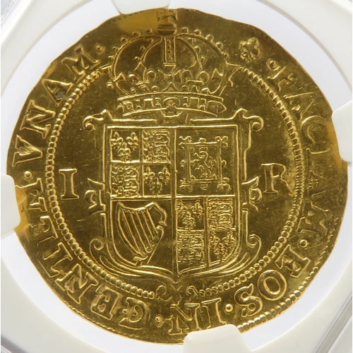 437 - James I gold Unite ND (1604-1605) AU55 NGC, Tower mint, Lis mm, Second Coinage, Second Bust. Ref: KM... 