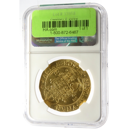 437 - James I gold Unite ND (1604-1605) AU55 NGC, Tower mint, Lis mm, Second Coinage, Second Bust. Ref: KM... 