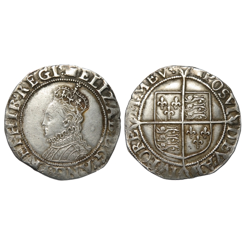 422 - Elizabeth I shilling. Sixth issue, 1582-1600 AD. Silver, 30mm. 6.19g. Crowned bust left, ELIZAB D G ... 