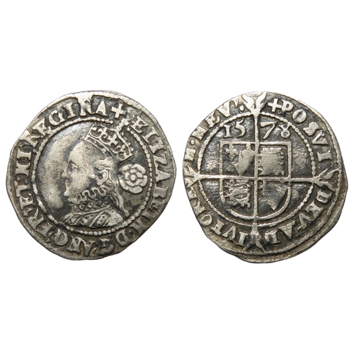 434 - Elizabeth I threepence. Fifth issue, 1578-82 AD. Silver, 19mm. 1.31g. Crowned bust left, rose behind... 