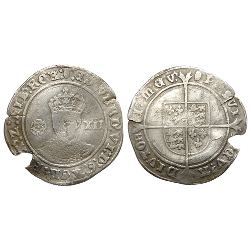 417 - Edward VI shilling. Fine silver issue,  1551-53 AD. Crwoned facing bust, rose left; XII mark of valu... 