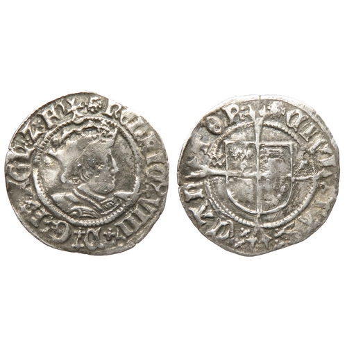 411 - Henry VIII halfgroat, Canterbury. Second coinage 1526-44 AD. Archbishop Warham. Crowned bust right, ... 