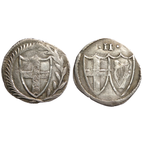 450 - Commonwealth halfgroat. 1649-1660 AD. Silver, 16mm. 0.88g. Shield enclosing St George cross, within ... 