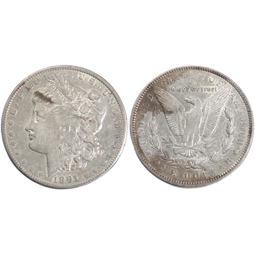 485 - United States Morgan Dollar. 1891. Silver, 26.77g, 38mm. Liberty head, facing left. R. Eagle holding... 