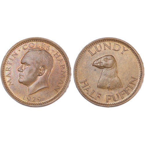 487 - Lundy Island, Martin Coles Harman, Half Puffin 1929. Copper, 5g. 23mm.Lundy, an island in the Bristo... 