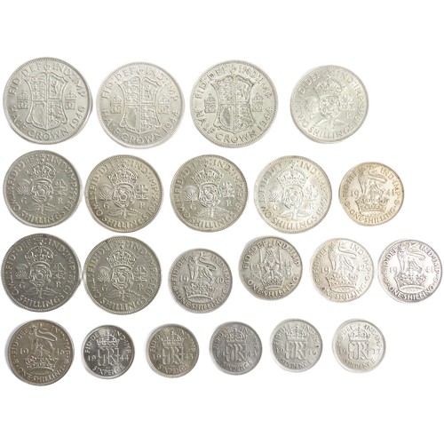 491 - George VI coin group (21). pre 1947. To include, half crowns, florins, shillings and sixpences. .500... 