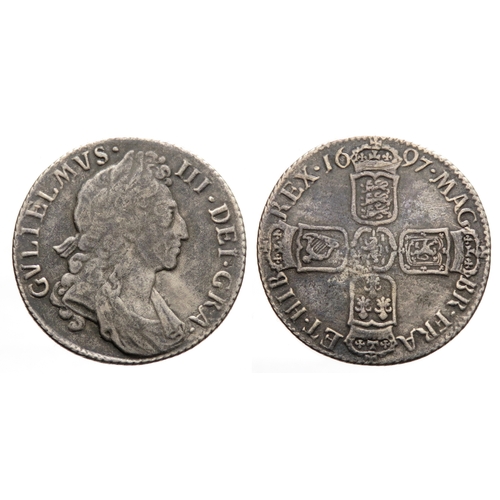 465 - William III shilling 1697. Draped bust right, GVLIELMVS III DEI GRA. R. Crowned cruciform shields. S... 