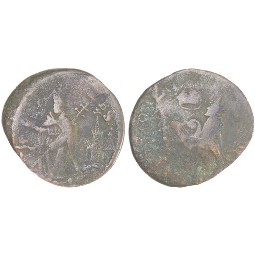 494 - St Patrick's coinage halfpenny. Copper, 3.72g. 24mm. St Patrick facing, holding cross and driving se... 