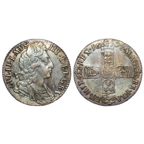 466 - William III sixpence 1697. Silver, 26mm. 2.82g. Third laureate bust, GVLIELMVS III DEI GRA. R. Crown... 