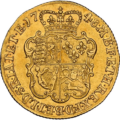 473 - George II. 1727-1760. Guinea 1748. REF: Bull, Gold 611; MCE 323; SCBC 3680. In NGC encapsulation 684... 