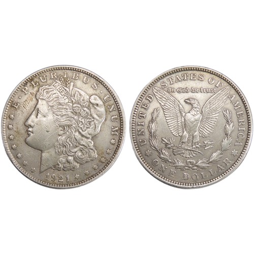 496 - United States Morgan Dollar. 1921. Silver, 26.78g, 38mm. Liberty head, facing left. R. Eagle holding... 