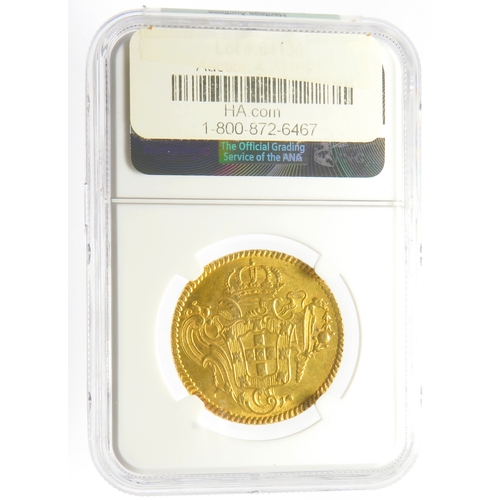 506 - Jose I gold 6400 Reis 1772-R. Graded MS61 NGC. Rio de Janeiro mint. Ref: KM172.2. 14.34g, A pleasing... 