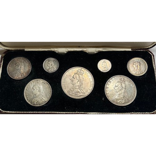 479 - Victoria 1887 Silver Coin Set (7). Crown, double florin, half crown, florin, shilling, sixpence and ... 