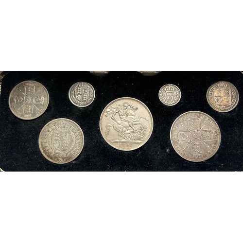 479 - Victoria 1887 Silver Coin Set (7). Crown, double florin, half crown, florin, shilling, sixpence and ... 