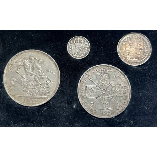 479 - Victoria 1887 Silver Coin Set (7). Crown, double florin, half crown, florin, shilling, sixpence and ... 