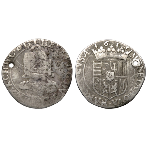 460A - French States, Lorraine, Henri II teston 1615, Nancy mint. Silver, 28mm. 7.52g. Pierced.