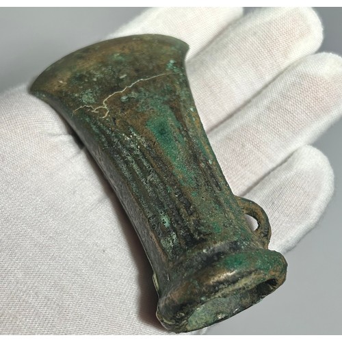 12 - Late Bronze Age looped and socketed axe head. Circa 1000-800 BCE. Copper-alloy, 86mm x 49mm. Detaile... 