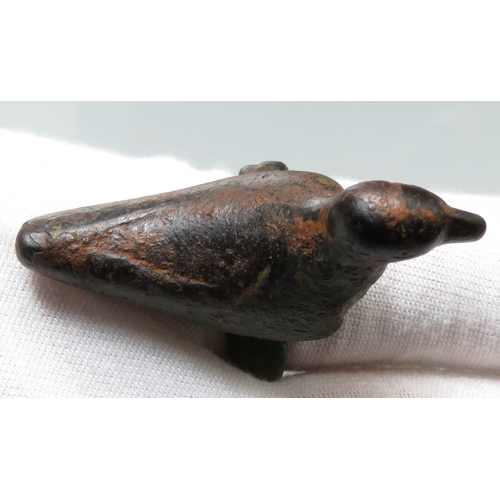 22 - Iron age zoomorphic vessel mount. Circa 1st century BCE - 1st century CE. A stylised bird with integ... 