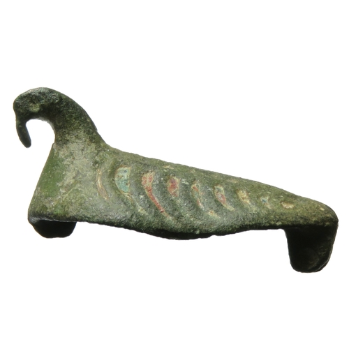 50 - Roman zoomorphic swimming duck brooch, 2nd century AD. Detailed with crescent shaped cells represent... 