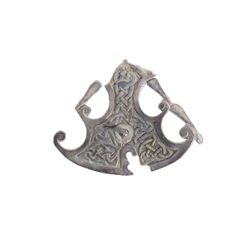 72 - Anglo-Saxon Elmsett-type brooch. Circa 9th century CE. Silver, 8.4g. 55mm. Weetch's type 16. Cut or ... 