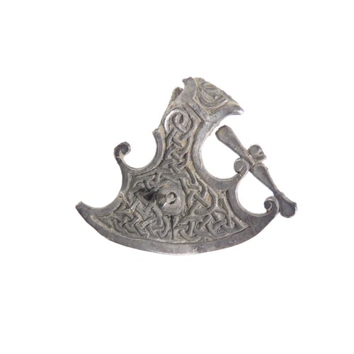 72 - Anglo-Saxon Elmsett-type brooch. Circa 9th century CE. Silver, 8.4g. 55mm. Weetch's type 16. Cut or ... 