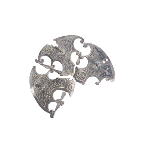 72 - Anglo-Saxon Elmsett-type brooch. Circa 9th century CE. Silver, 8.4g. 55mm. Weetch's type 16. Cut or ... 