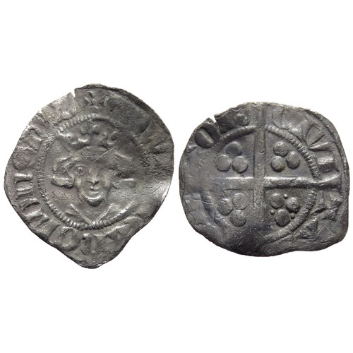 327 - Edward III class 15d penny, Canterbury. First coinage 1327-35 AD. Crowned facing bust, +EDWAR R ANGL... 